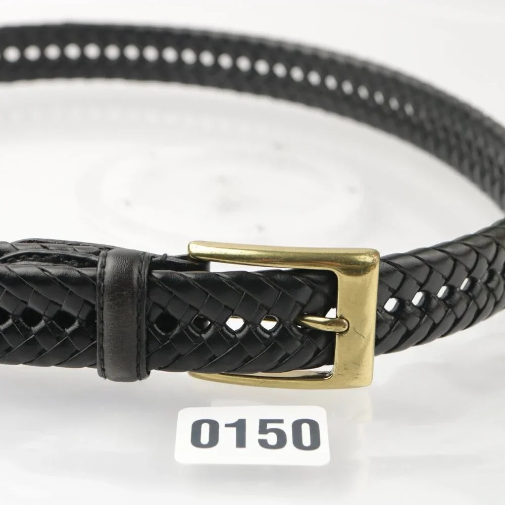 Dockers Mens Belt Size 36 Black Leather Woven Braided Brass Square Prong Buckle - Picture 7 of 10